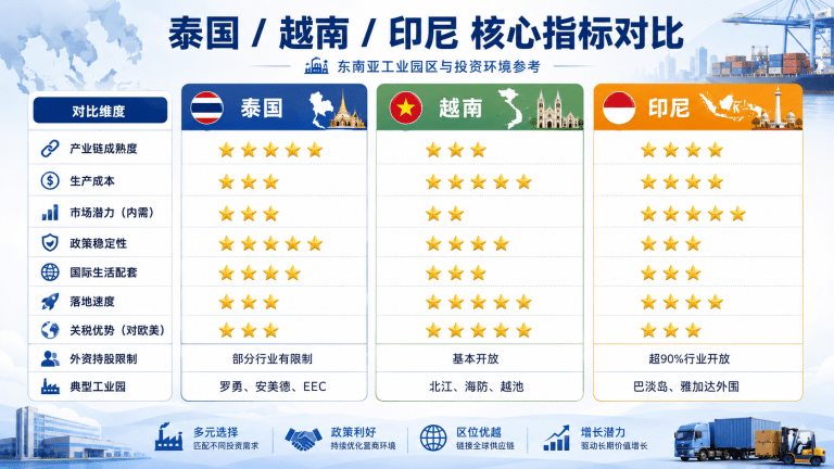 2026 东南亚制造转移：泰国求稳/越南求快/印尼求大，你的企业适合哪国？